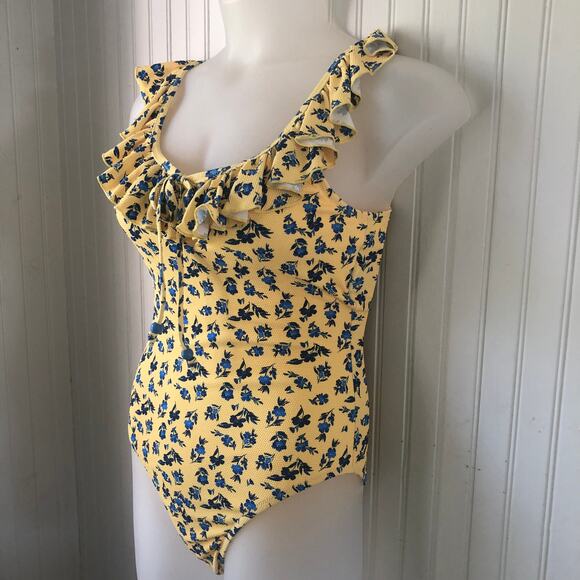 JESSICA SIMPSON Retail $98 Yellow Floral Delight Ruffle One Piece Size Medium - Picture 4 of 7